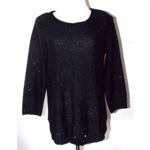 Anne Klein Black Sequin Large Sweater 3/4th Sleeve